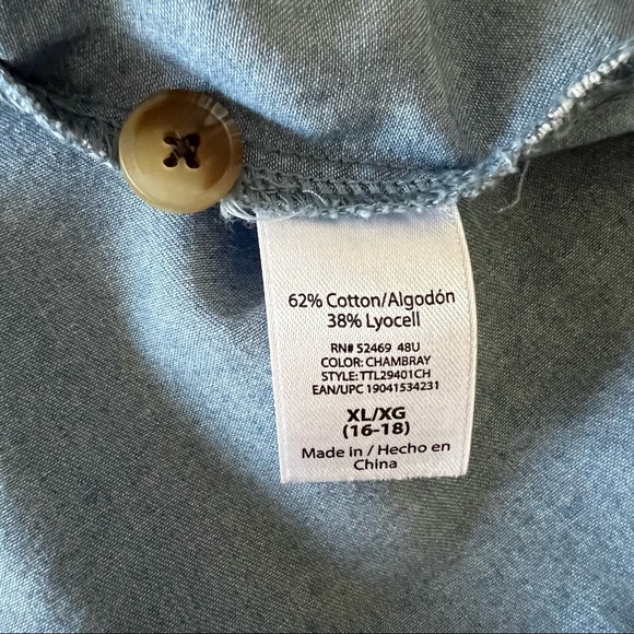 Time & True Denim SS Button Up Tie Front SS Blouse EUC Size XL - Picture 3 of 4